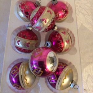 Shiny Brite Purple and Pink Hand Decorated Ornaments